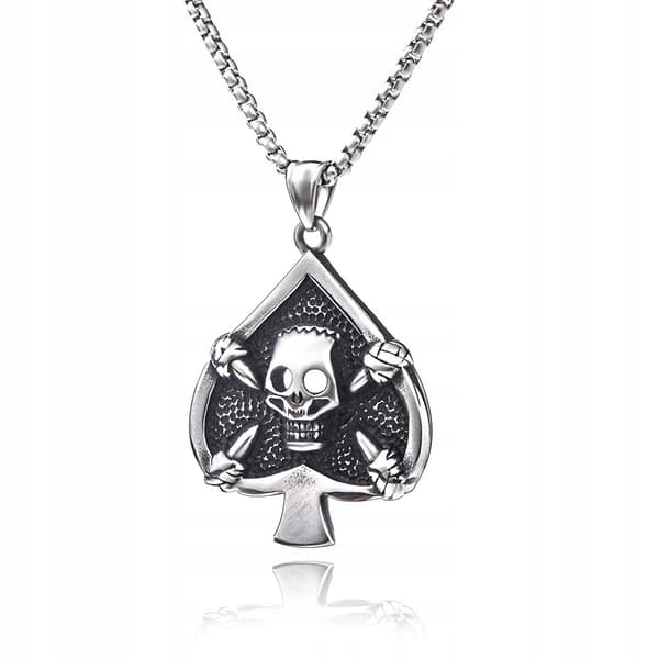HALSBAND Silverkedja SPADE DÖDSKALLEKORT 353