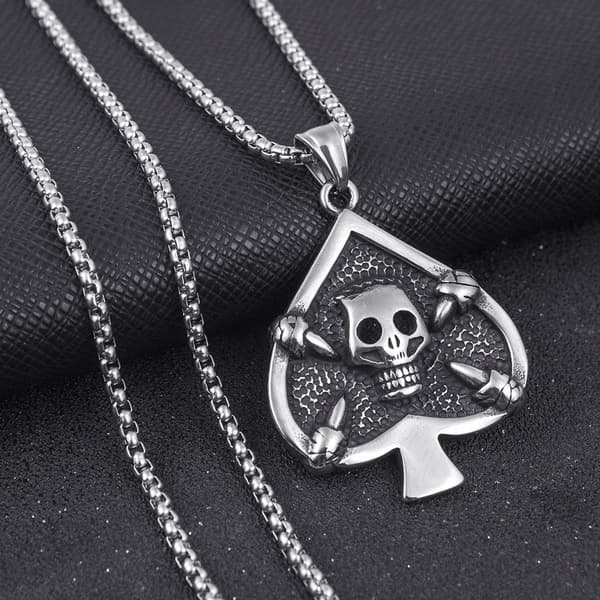 HALSBAND Silverkedja SPADE DÖDSKALLEKORT 353