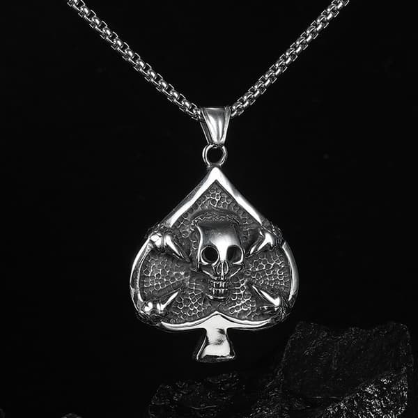 HALSBAND Silverkedja SPADE DÖDSKALLEKORT 353