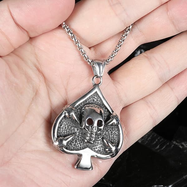 HALSBAND Silverkedja SPADE DÖDSKALLEKORT 353
