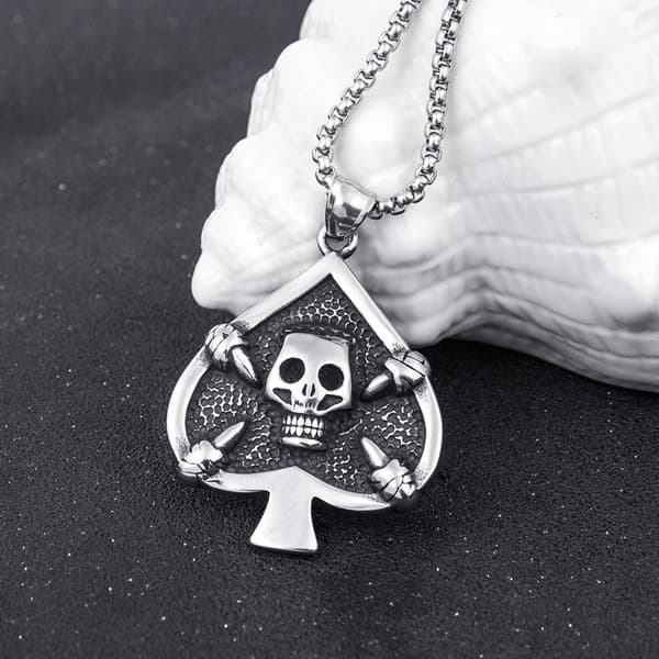 HALSBAND Silverkedja SPADE DÖDSKALLEKORT 353