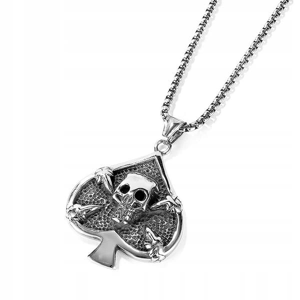 HALSBAND Silverkedja SPADE DÖDSKALLEKORT 353
