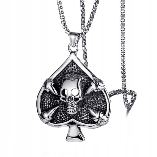 HALSBAND Silverkedja SPADE DÖDSKALLEKORT 353