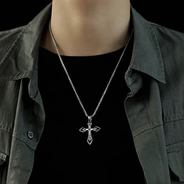 HALSBAND Silverkedja Stål KORS 344