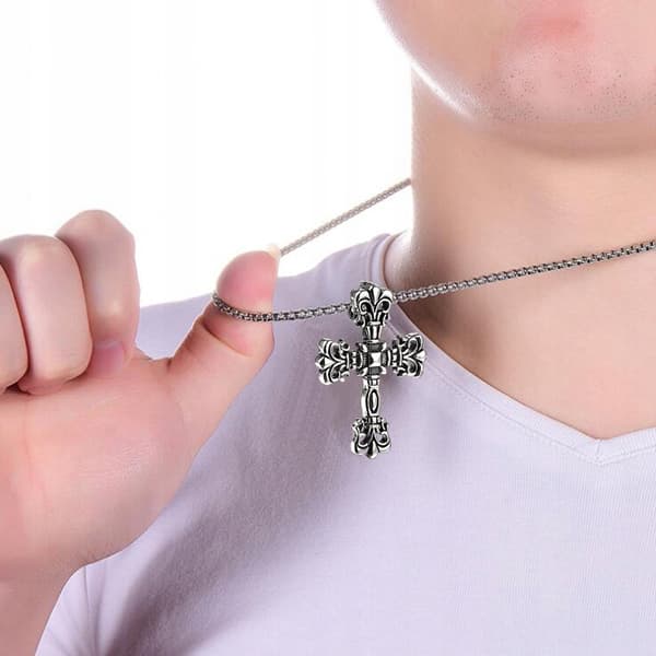 HALSBAND Silver Stålkedja KORS 328