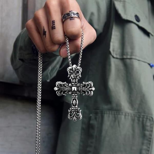 HALSBAND Silver Stålkedja KORS 328