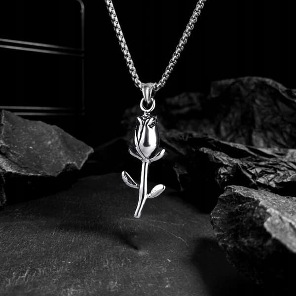 HALSBAND Silver Stålkedja ROSBLOMMA 322