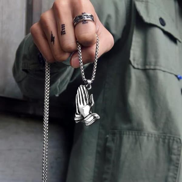 HALSBAND Silver Stålkedja HÄNDER BÖN 314