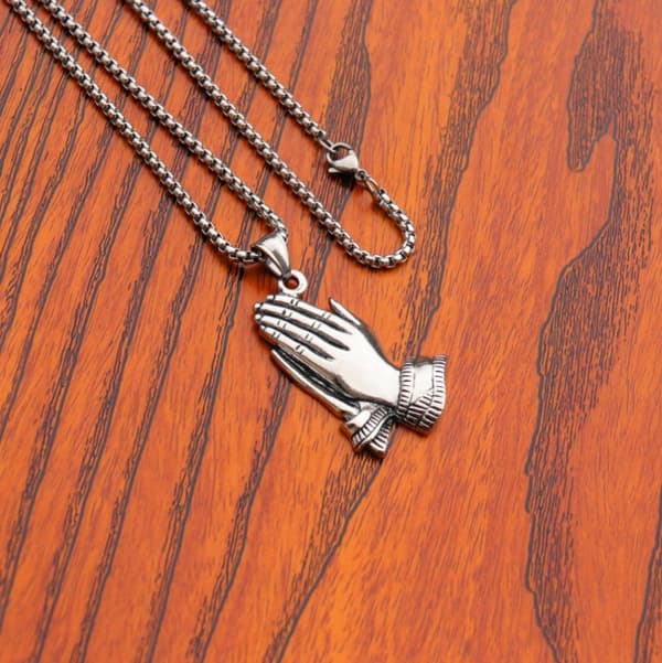 HALSBAND Silver Stålkedja HÄNDER BÖN 314