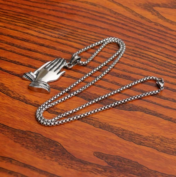 HALSBAND Silver Stålkedja HÄNDER BÖN 314