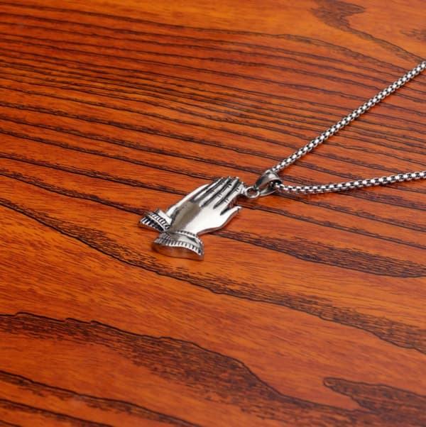 HALSBAND Silver Stålkedja HÄNDER BÖN 314