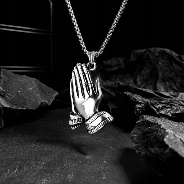 HALSBAND Silver Stålkedja HÄNDER BÖN 314