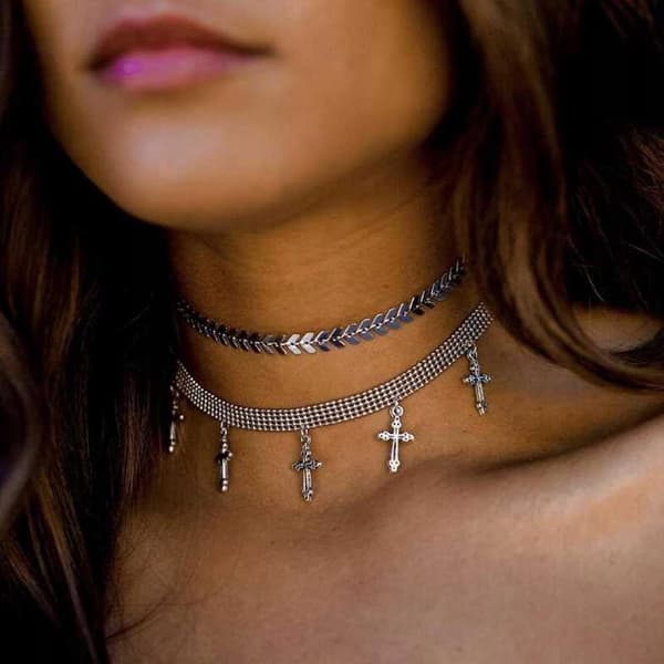 KÄNDISHALSBAND MED CHOKER LÅNGT BOHO SILVER 42