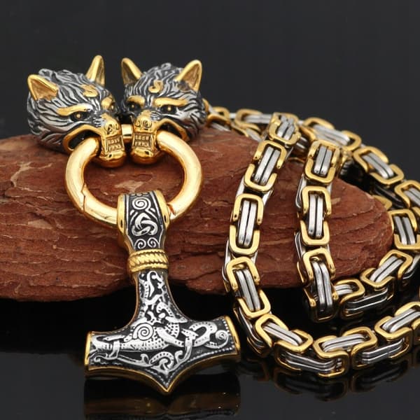 Thors hammerhalskæde til mænd, ulve, tyk 118