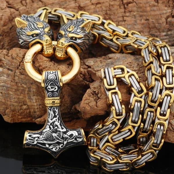 Thors hammerhalskæde til mænd, ulve, tyk 118