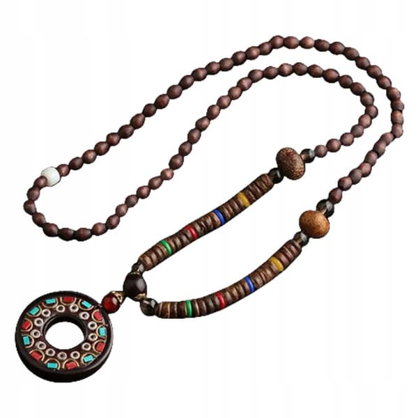 Trähalsband NEPAL BUDDHISTISK MALA Amulettpärlor Handgjorda