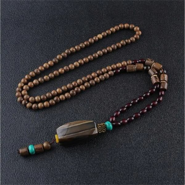 Trähalsband NEPAL BUDDHISTISK MALA Amulettpärlor Handgjorda
