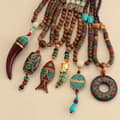 Miniatyrbild 7 av 8: Trähalsband NEPAL BUDDHISTISK MALA Amulettpärlor Handgjorda