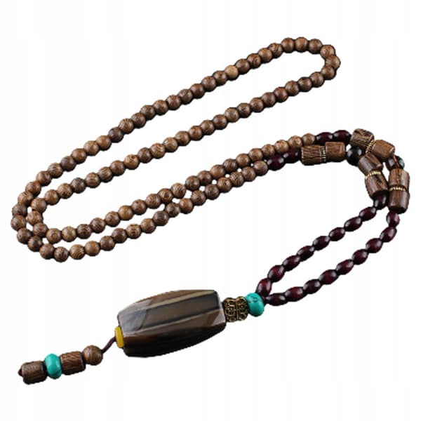 Trähalsband NEPAL BUDDHISTISK MALA Amulettpärlor Handgjorda