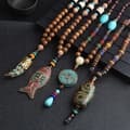 Miniatyrbild 4 av 8: Trähalsband NEPAL BUDDHISTISK MALA Amulettpärlor Handgjorda