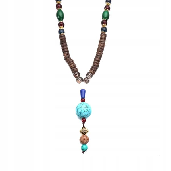 Trähalsband NEPAL BUDDHISTISK MALA Amulettpärlor Handgjorda