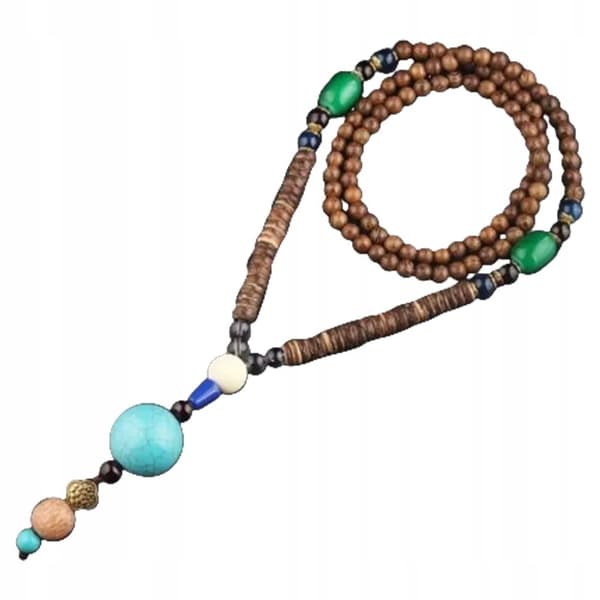 Trähalsband NEPAL BUDDHISTISK MALA Amulettpärlor Handgjorda