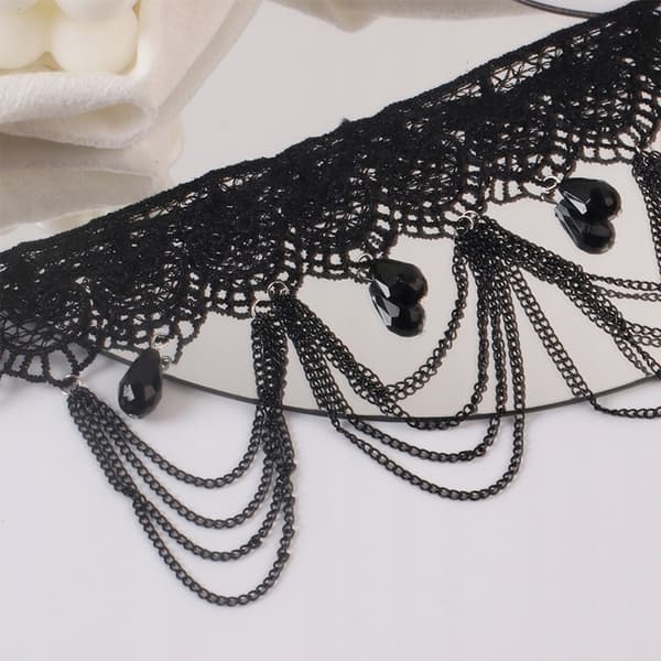 CHOKER Spetsbroderi Svart HALSBAND Gotiskt CH04