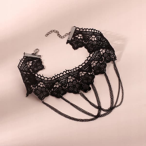 CHOKER Spetsbroderi Svart HALSBAND Gotiskt CH02