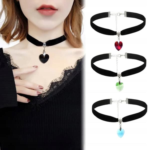 CHOKER KLASSISKT HALSBAND med kristall HJÄRTA HÄNGE Gotisk BLÅ