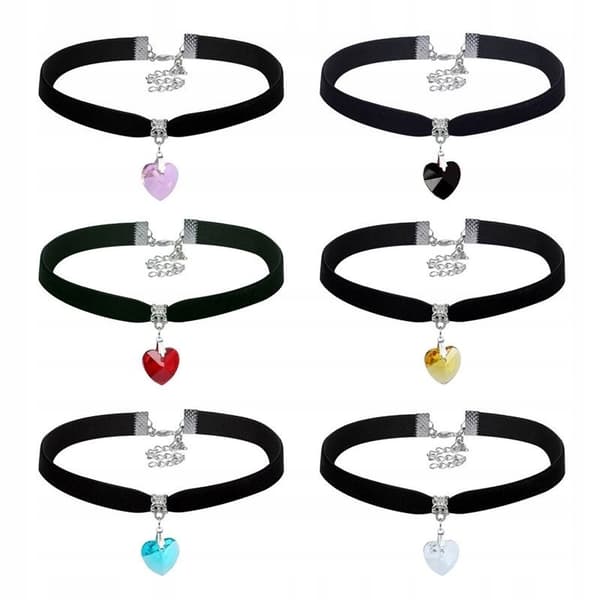 CHOKER KLASSISKT HALSBAND med kristall HJÄRTA HÄNGE Gotisk BLÅ