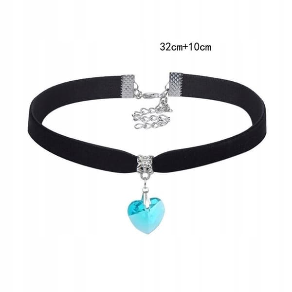 CHOKER KLASSISKT HALSBAND med kristall HJÄRTA HÄNGE Gotisk BLÅ