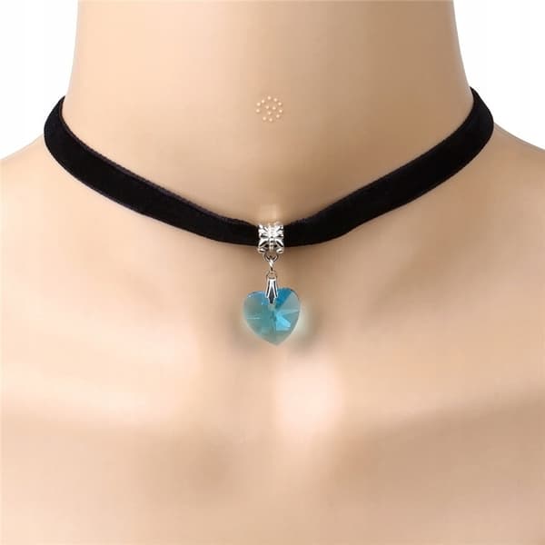 CHOKER KLASSISKT HALSBAND med kristall HJÄRTA HÄNGE Gotisk BLÅ