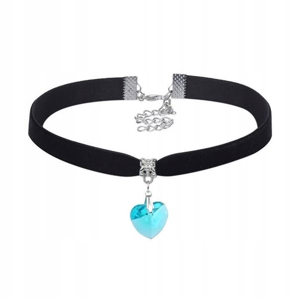 CHOKER KLASSISKT HALSBAND med kristall HJÄRTA HÄNGE Gotisk BLÅ