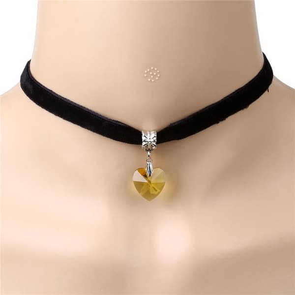 CHOKER KLASSISKT HALSBAND med kristall HJÄRTA HÄNGE Gotisk GULDGULT