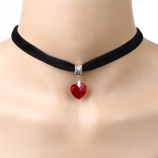 CHOKER KLASSISKT HALSBAND med kristall HJÄRTA HÄNGE Gotisk RÖD