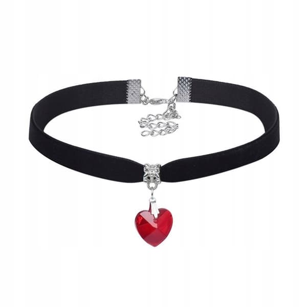 CHOKER KLASSISKT HALSBAND med kristall HJÄRTA HÄNGE Gotisk RÖD
