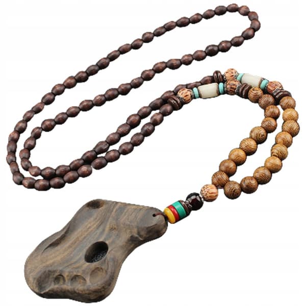 Trähalsband NEPAL BUDDHISTISK MALA Tibetansk PÅFÅGEL HANDGJORD