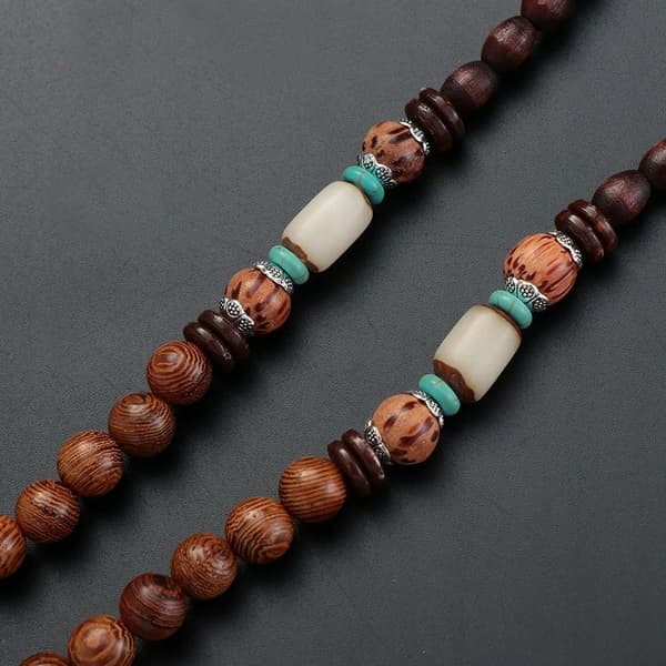 Trähalsband NEPAL BUDDHISTISK MALA Tibetansk Amulett HANDGJORD