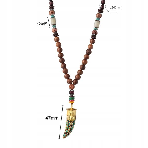Trähalsband NEPAL BUDDHISTISK MALA Tibetansk Amulett HANDGJORD