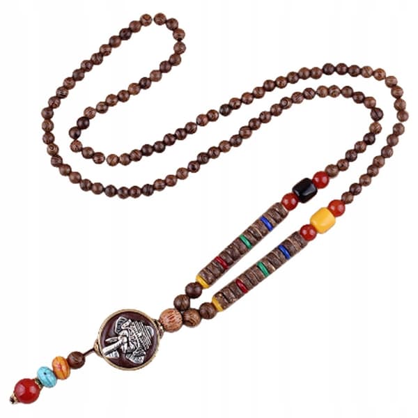 Trähalsband NEPAL BUDDHISTISK MALA Tibetansk Amulett HANDGJORD