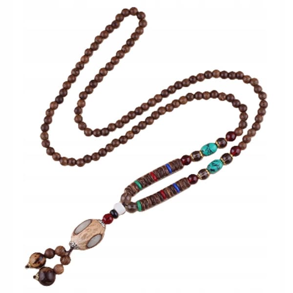 Trähalsband NEPAL BUDDHISTISK MALA TIBETANSK Munk HANDGJORD Amulett