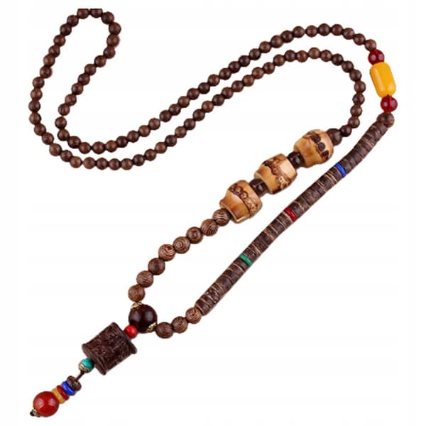 Trähalsband NEPAL BUDDHISTISKT MALA-hänge TIBETANSKT HANDGJORT