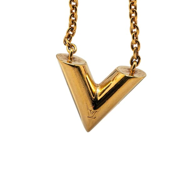Pre-owned Louis Vuitton Gold Plated Essential V Necklace Gold