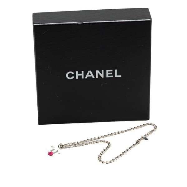 Pre-owned Chanel Silver and Resin CC Camellia Pendant Necklace Silver