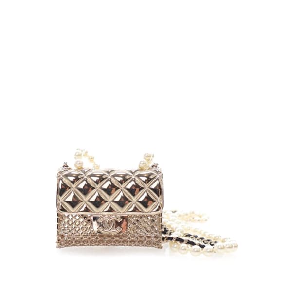 Pre-owned Chanel Gold Plated and Faux Pearl Flap Bag Pendant Necklace Gold