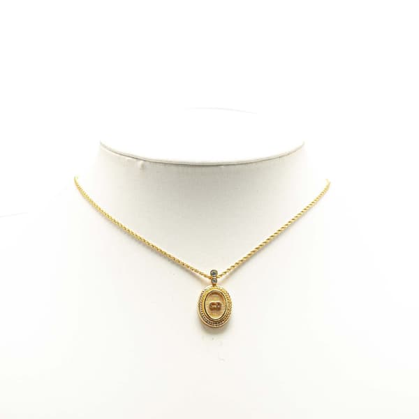 Pre-owned Dior Gold Plated CD Logo Oval Pendant Necklace Gold