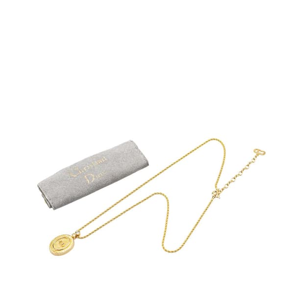 Pre-owned Dior Gold Plated CD Logo Oval Pendant Necklace Gold