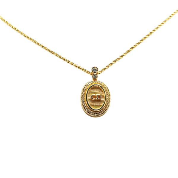 Pre-owned Dior Gold Plated CD Logo Oval Pendant Necklace Gold