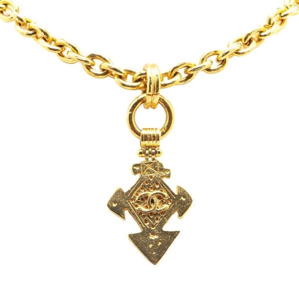 Pre-owned Chanel Gold Plated CC Cross Pendant Necklace Gold