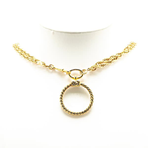 Pre-owned Chanel Gold Plated Double Chain Loupe Magnifying Glass Pendant Necklace Gold
